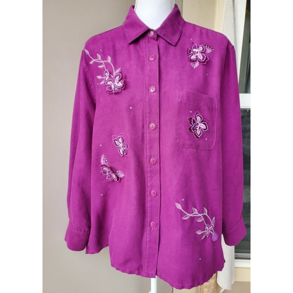 Whimsigoth Faux Suede Floral Applique 90s Top Womenes PL‎ Boho Cottagecore Artsy